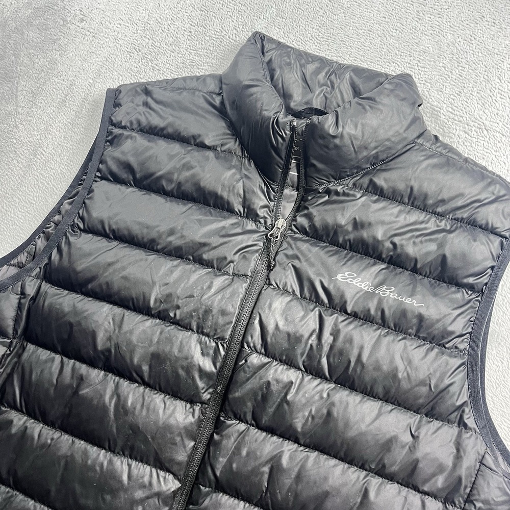 Eddie Bauer Down Puffer Vest Mens‎ XL Black Full Zip Pockets EB 700
